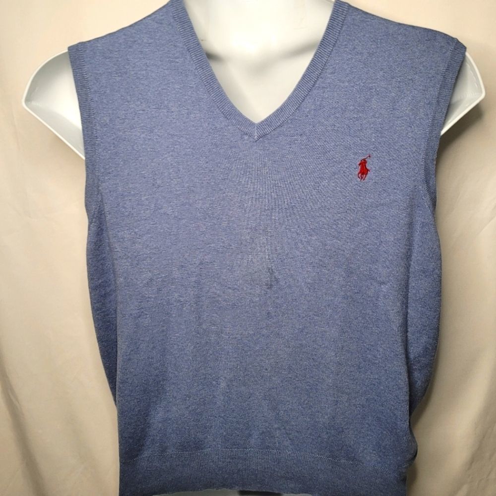 Polo By Ralph Lauren Blue V Neck Sleeveless Mens Sweater Vest
